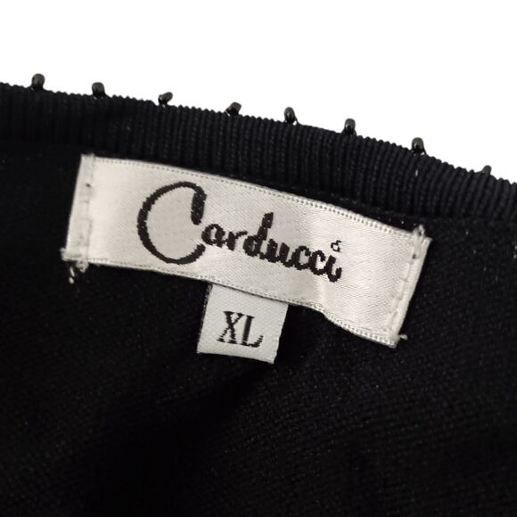 Carducci Cardigan XL Sweater Black Rib Knit Long Sleeve Beaded Neckline Grommets - Picture 8 of 16